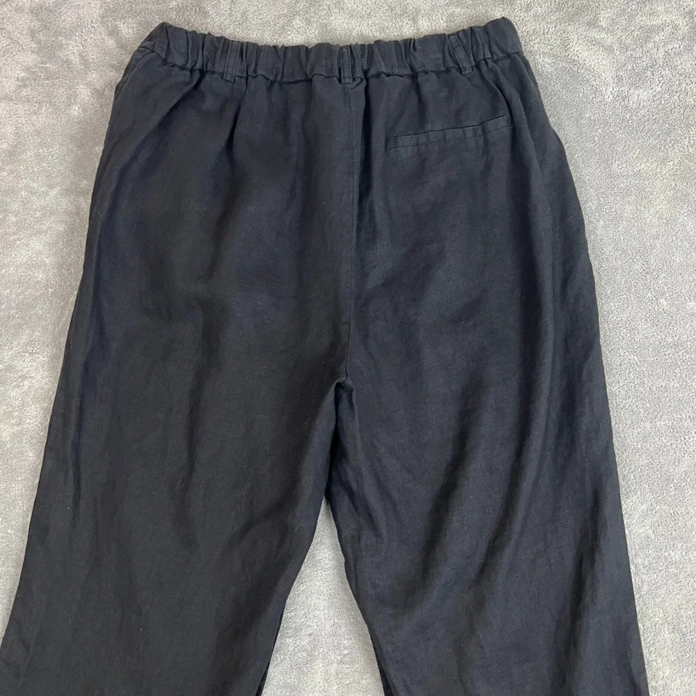 Quince 100% European Linen Pleated Trouser Pants Womens 14 Navy Minimalist